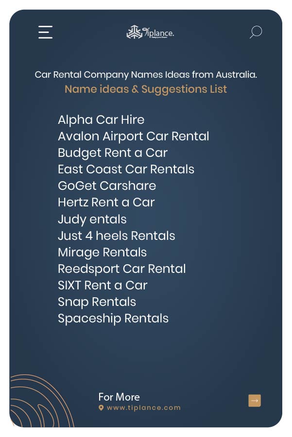 Car Rental Company Names Ideas from Australia.