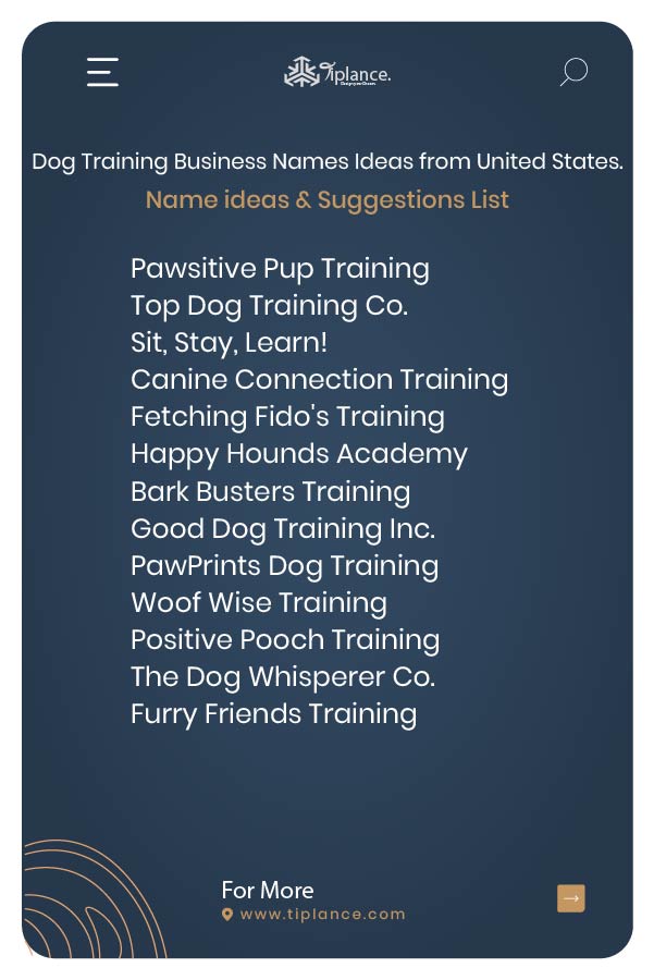 Dog Training Business Names Ideas from United States.