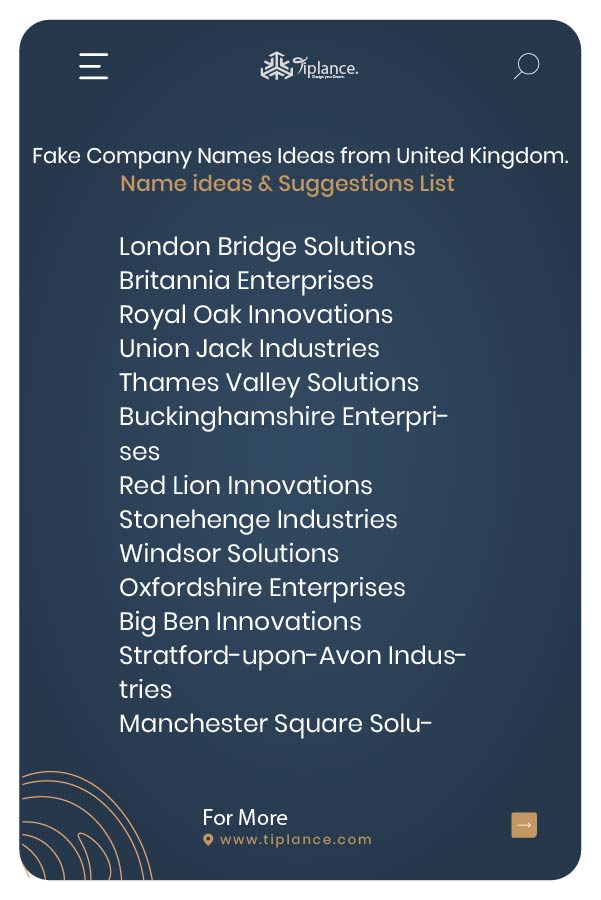 Fake Company Names Ideas from United Kingdom.