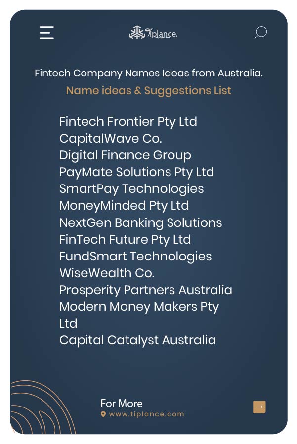 Fintech Company Names Ideas from Australia.