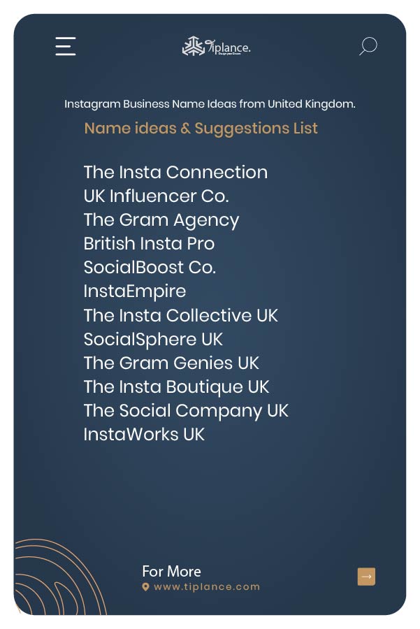 Instagram Business Name Ideas from United Kingdom.