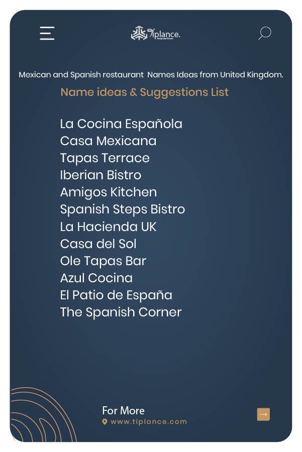 Mexican and Spanish restaurant Names Ideas from United Kingdom.