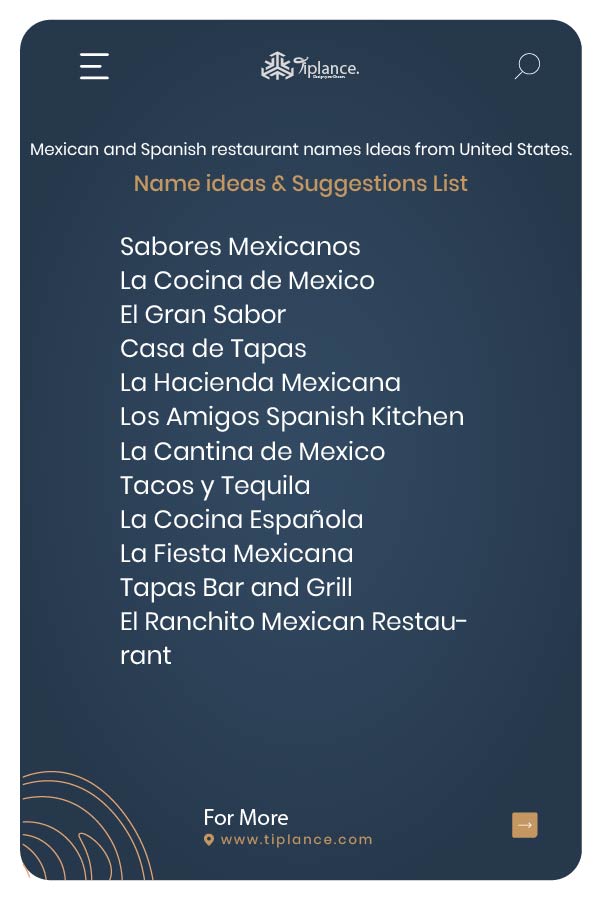 Mexican and Spanish restaurant names Ideas from United States.