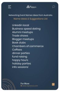 Networking Event Names Ideas from Australia.