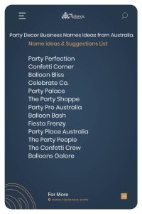 Party Decor Business Names Ideas from Australia.
