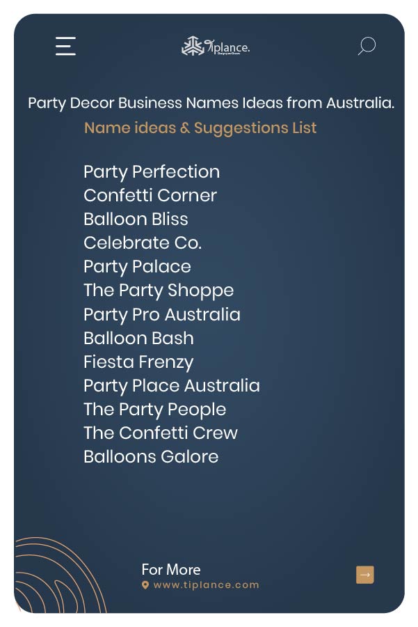 201 Powerful Party Decor Business Names Example Tiplance