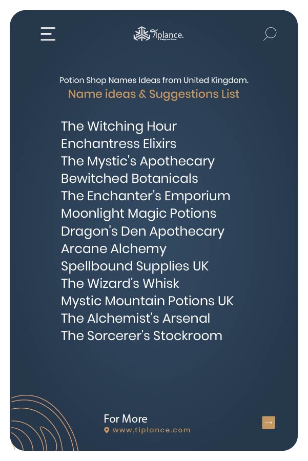 Potion Shop Names Ideas from United Kingdom.