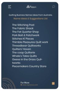 Quilting Business Names Ideas from Australia.