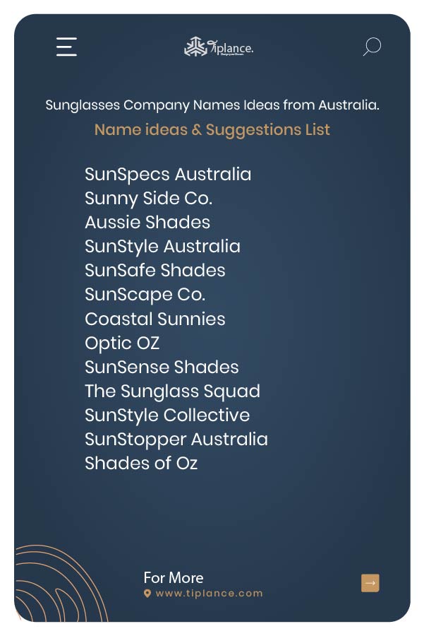 Sunglasses Company Names Ideas from Australia.